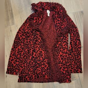 Chico's Red Leopard Knit Fringe Sweater 1
